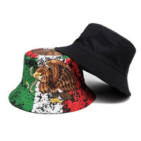 Promotion bon marché Chapeau seau avec impression du drapeau du Mexique Vente en gros Polyester Chapeau seau OEM Chapeau Bob en coton