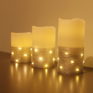 3 pièces de magnifiques bougies électriques sans flamme en plastique décoratives à <span class=keywords><strong>paillettes</strong></span>, bougies piliers commémoratives - Product Image 5