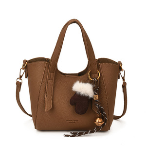 2026 Neue Mode Damen Schulter-Messenger-Tasche Große Kapazität Tragbare PU-Leder Bucket Bag Tote Bag Damenhandtasche mit Schal - Product Image 5