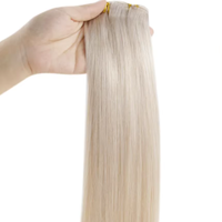 Extensions de cheveux invisibles couleur blond platine, sans perte de cheveux, lisses et sans couture, en cheveux humains, pour cheveux courts et fins