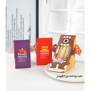 Boîte en papier kraft pliable pour emballage de sandwich pour enfants, impression personnalisée, design mignon de monstre, qualité alimentaire - Product Image 6