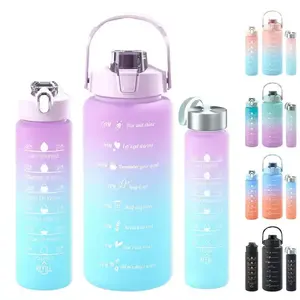Three-piece Water Cup Large Capacity Straw Cup Progressive Color Water Cup Sports Space Pot Frosted Plastic Water Bottle With Sc