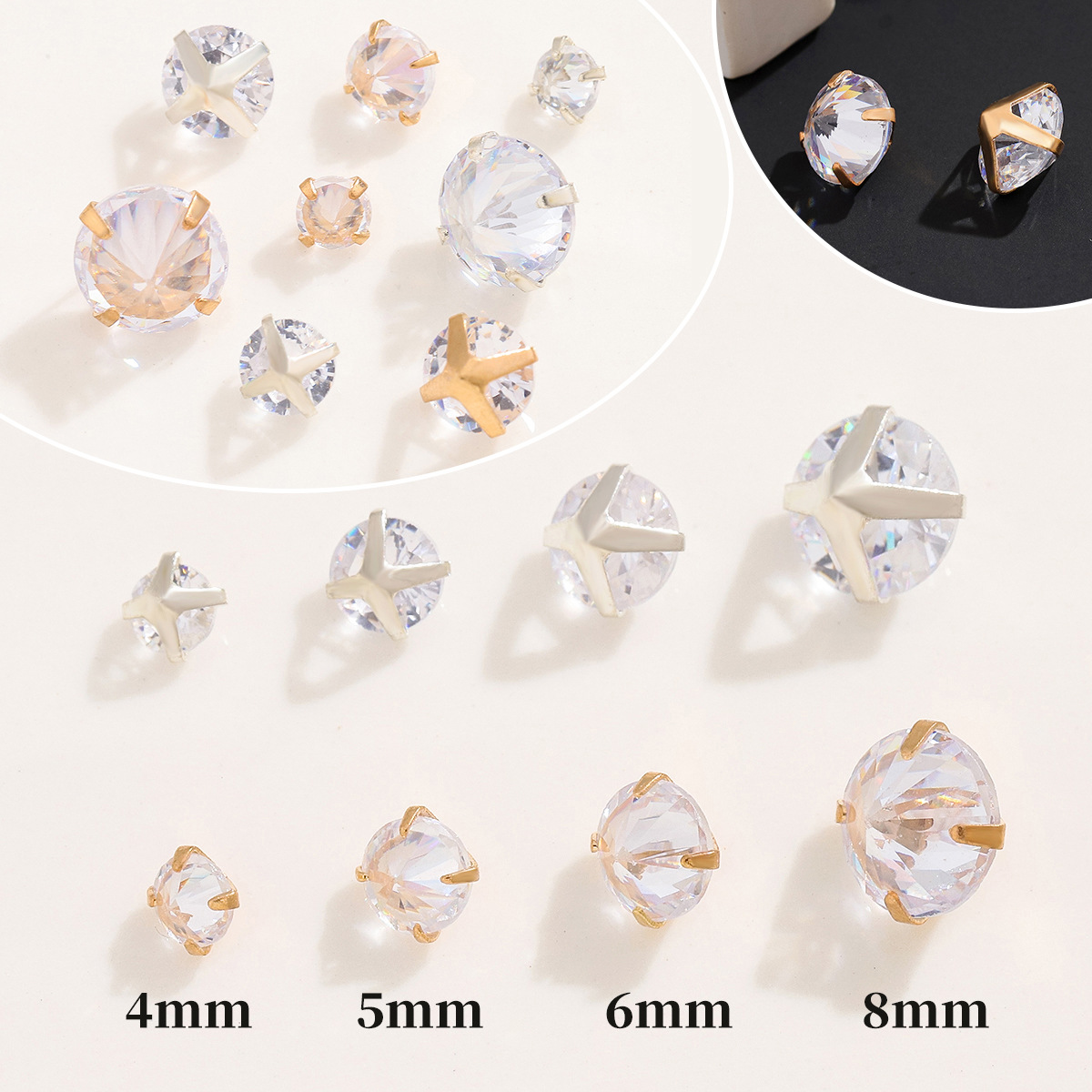 Zircon rond à quatre griffes de 4 mm, serti inversé.