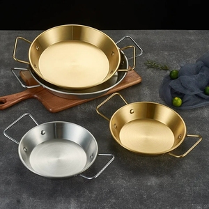 Sartén Redonda Plana de Acero Inoxidable 304 con Doble Asa, Sartén para Paella, Plancha para Barbacoa Coreana, Utensilios de Cocina con Acabado Dorado Pulido - Product Image 6
