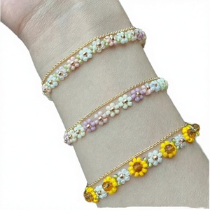Fashion Trendy Unisex <b>Flower</b> Charm Gold Plated Brass Bead Shaped <b>Bracelet</b> Bangle Wholesale Jewelry Accessory Gift - Product Image 2