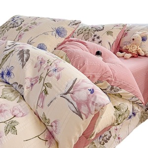 Meilleure vente imprimé plante moderne bébé-qualité Jacquard en mousseline de soie polyester quatre pièces ensemble de literie (draps de lit housse de couette) impression - Product Image 1