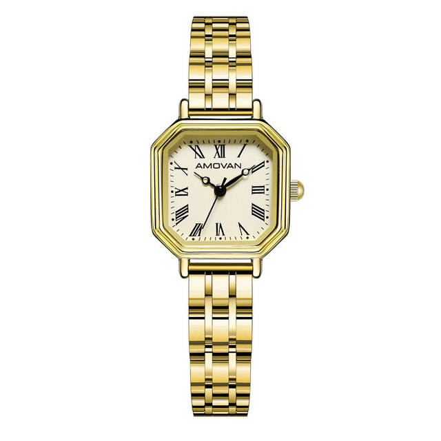 Women Watch Square Case Dial with Roman Index Stainless Steel Band and Quartz Movement Classic Business Charm