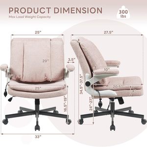 Criss Cross Legged Office <b>Chair</b> with Flip-Up <b>Back</b>&Dynamic Airbag Lumbar <b>Support</b>, Wide Seat Desk <b>Chair</b>, Flip-Up Arms with Wheels - Product Image 2