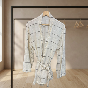 Robe longue rayée en lyocell, bambou et coton pour femme, manches longues, longueur genou, douce, décontractée, avec cordon de serrage, idéale pour le printemps - Product Image 4