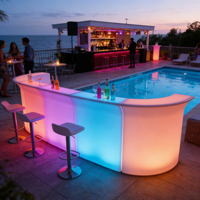 Ensemble de comptoir de bar moderne à LED, grand format, émettant de la lumière, pour extérieur, mobilier en plastique avec assemblage gratuit