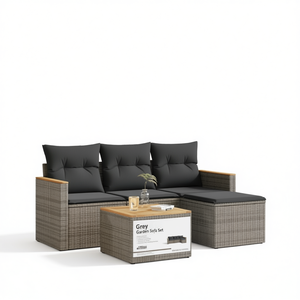 Ensemble de canapés de jardin gris 3 places en rotin, mobilier d'extérieur au design contemporain - Product Image 1