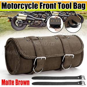 Sacoche de fourche de moto en cuir PU imperméable, forme baril vintage, pour guidon ou selle - Product Image 1