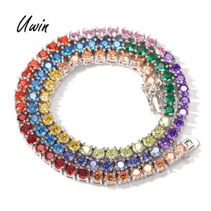 Collana Tennis Ghiacciata Arcobaleno 4mm per Uomo e Donna, Catena Multicolore con Charm Iniziale <span class=keywords><strong>Personalizzato</strong></span> in Zirconia Cubica - Product Image 1