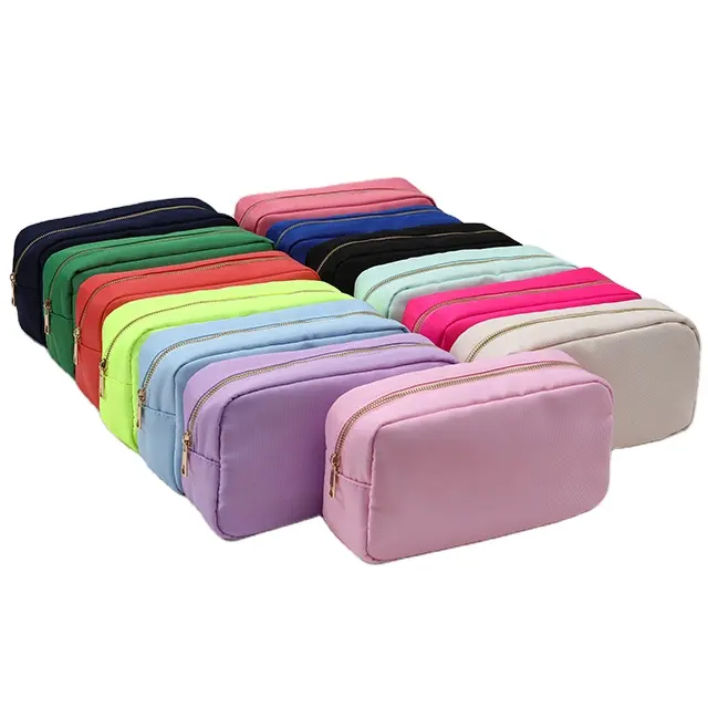 RTS Stock Nylon Pouch With Chenille Letter Patches Bridesmaid Proposal Gift Makeup Bags Cute Cosmetic Pouch Bag