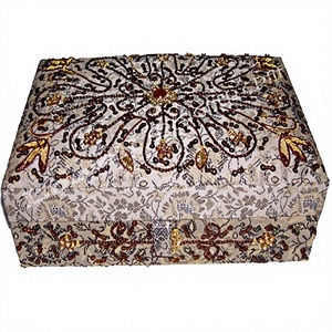 Handmade Eco-Friendly <b>Rectangular</b> Embroidered Wood Box with Brocade Foundation Floral Design Gift Box Home Decoration Accessory - Product Image 1