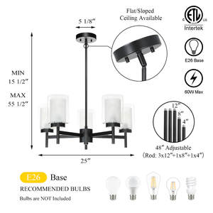 ETL Living Room Glass Modern Chandelier Black Iron Hanging Pendant <strong>Light</strong> for <strong>Kitchen</strong> - Product Image 6