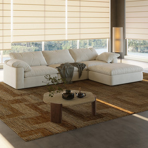 Conjunto de Sofá en Forma de L |   Funda Lavable Extraíble de Tela de Lino <span class=keywords><strong>y</strong></span> Algodón Estilo Wabi-Sabi Crema para Sala de Estar Modular GF808 - Product Image 1