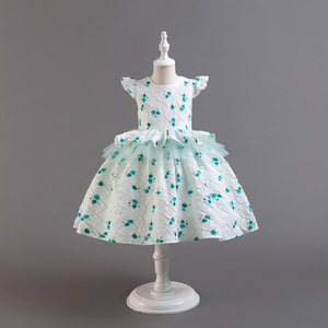 Vestido de princesa para niñas, corte en A, tul, estampado floral, cuello redondo, vestido de niña de las flores para niños - Product Image 3
