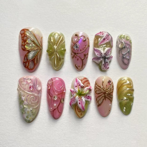 <span class=keywords><strong>Uñas</strong></span> Postizas de Gel 3D con Diseño de Puntos Franceses para Manicura de Verano, 24 Piezas, Color Marrón Almendrado Mediano, para Mujeres y Niñas - Product Image 1