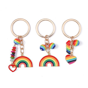 Fashion Colorful Rainbow & Heart Keychain with Bead Charm Cute Creative Decorative <b>Key</b> <b>Ring</b> for Bag <b>Car</b> Accessory Ideal Gift - Product Image 5