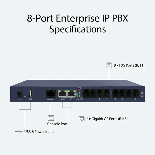 IAD600-8FXS VoIP Gateway Gigabit IAD Analog to IP Converter 2 GE RJ45 Ports Office Asterisk 3CX Enterprise PBX Phone System