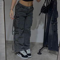 Produsen Jeans Logo Kustom Celana Jeans Cargo Wanita Fashion Streetwear Celana Jeans Denim Berkualitas Tinggi untuk Wanita