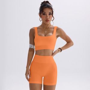 Ensemble de shorts de yoga sans couture à taille haute pour femmes Lulu, motif uni, soutien-gorge de sport pour la salle de sport, vêtements de sport pour le cyclisme, vêtements de sport actifs pour l'entraînement - Product Image 5