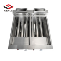 GRACE SGR-72A Friteuse professionnelle à gaz double cuve et double panier pour comptoir, équipement pour friterie, avec vanne de vidange d'huile 1