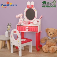 Table de toilette rose en bois massif naturel pour enfants, avec tabouret, pour jeu d'imitation, kit de maquillage cosmétique pour petites filles