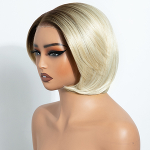 Peluca sintética sin pegamento con encaje frontal HD, pre-arrancada, de fibra resistente al calor, 6x4, con encaje frontal, cabello corto en capas, de fábrica - Product Image 3