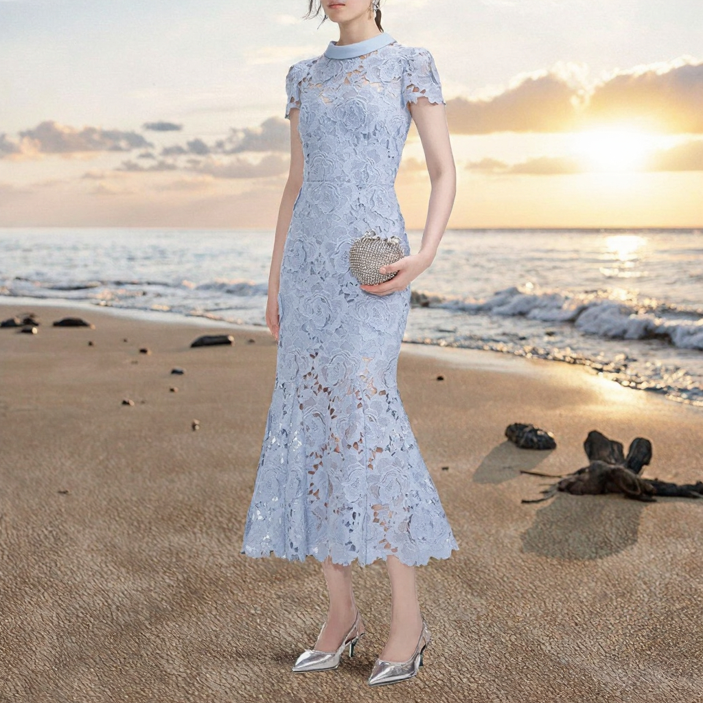Elegant Empire Maxi Dress with Solid Kaftan Design Slim Fit Waist Cinching  Hollowed Out Hook Flower Lace| Alibaba.com