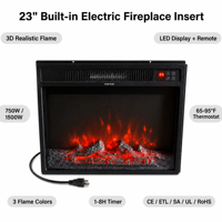 Cheminée encastrée de 23, 26, 36, 40, 50 pouces avec flamme LED, construction métallique, télécommande pour usage extérieur et domestique