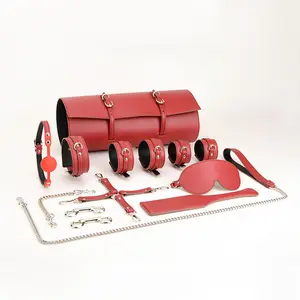 Drop shipping for Women PU Leather BDSM Bondage Restraint Set Bondage Kit with a Leather Pouch bdsm bondage sex toys
