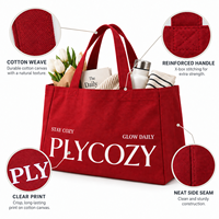 Sac de courses en toile de coton rouge XingHe avec logo personnalisé, réutilisable, avec soufflets latéraux et au bas