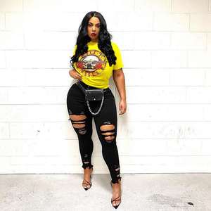 Wholesale Punk <strong>Rock</strong> Style Oversized O Neck Short Sleeve Graphic <strong>T</strong> <strong>Shirt</strong> for Summer Casual Wear in Women's Clothing Category