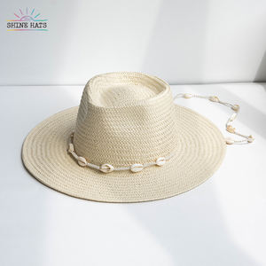 Shinehats Diseño de moda de lujo Sombreros de paja de verano para <span class=keywords><strong>mujer</strong></span> Ala ancha Panamá Top Ala ancha <span class=keywords><strong>Sombrero</strong></span> de Sol para <span class=keywords><strong>mujer</strong></span> con cadena de conchas - Product Image 2