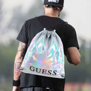 Fashion Dazzling Laser Silvery String Bag Travel Leisure Waterproof PU <b>Drawstring</b> <b>Backpack</b> with Custom Logo - Product Image 5
