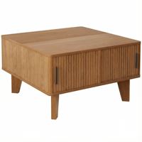 Table basse relevable en bois cannelé avec porte coulissante, table centrale carrée de 29,7 pouces avec rangement pour salon