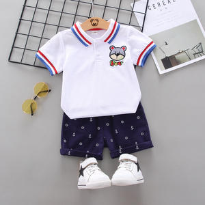 Conjunto de Ropa Infantil de Verano, Algodón Puro, Diseño de Oso Polo a Rayas con Bordado de Dibujos Animados, Ropa para Niños, Conjunto de Bebé con Estampado de Animales - Product Image 5