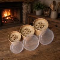 Contenant alimentaire jetable biodégradable en papier kraft avec couvercle, personnalisable avec logo, pour soupes, nouilles, biscuits, bouillies, 26oz/500ml