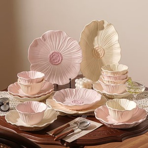 Juego de Vajilla de Cerámica, Plato para Uso Doméstico, Nuevo Modelo 2026, Pintura Mate <span class=keywords><strong>Rosa</strong></span>/Amarilla, Hecho a Mano, Regalo para Celebración de Bodas - Product Image 1