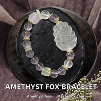 Bracelet élégant en or plaqué, améthyste naturelle, quartz clair, perles, sculpté en renard à neuf queues, mythologie chinoise, cadeau de protection