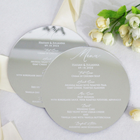 Círculo personalizado redondo plata espejo acrílico menú tarjetas blanco lámina impresión lujo DIY boda cena restaurante menús