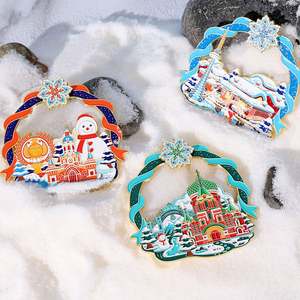 Imán de nevera personalizado con forma de Harbin, giratorio, luminoso, de metal, estilo Art Deco, ecológico, con diseño de mundo de hielo y nieve, para turismo urbano. - Product Image 1