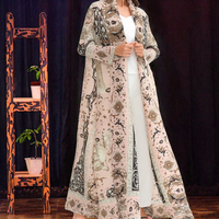 Abaya ample et modeste pour femmes Miyake, veste ouverte sur le devant, col rabattu, motifs floraux, décontractée, motifs floraux turcs, plissée
