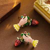 Emaille aardbei hypoallergene oorbel fruit sieraden voor haar ingelegde strass emaille handgeplukte aardbei studs oorbel