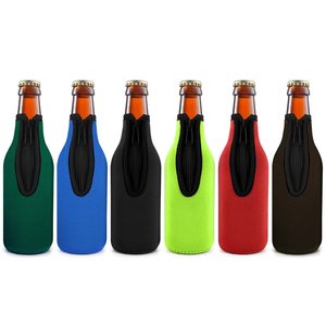 Beer Bottle Insulator Sleeve <b>Zip</b>-<b>up</b> Bottle Jackets Classic Extra Thick Neoprene with Stitched Fabric Edges Enclosed Bottom - Product Image 1