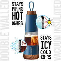 Botella de Agua Aislada Fayren, Doble Pared de Acero Inoxidable, Diseño Delgado y Bonito, Botella de Agua con Tapa de Madera, Termo de Viaje de 500 ml