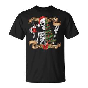 Camiseta para hombre con diseño de árbol de Navidad con esqueletos, Sorta Merry Sorta Scary - Product Image 1