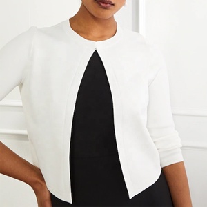 Women's Custom <strong>Summer</strong> <strong>White</strong> Crew Neck Half Sleeves <strong>Cardigan</strong> Manufacturers' Casual Style Logo on Front Outer Layer Sweater - Product Image 2